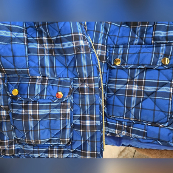 St. John's Bay Vibrant Blue Plaid Quilted Vest - Picture 7 of 8